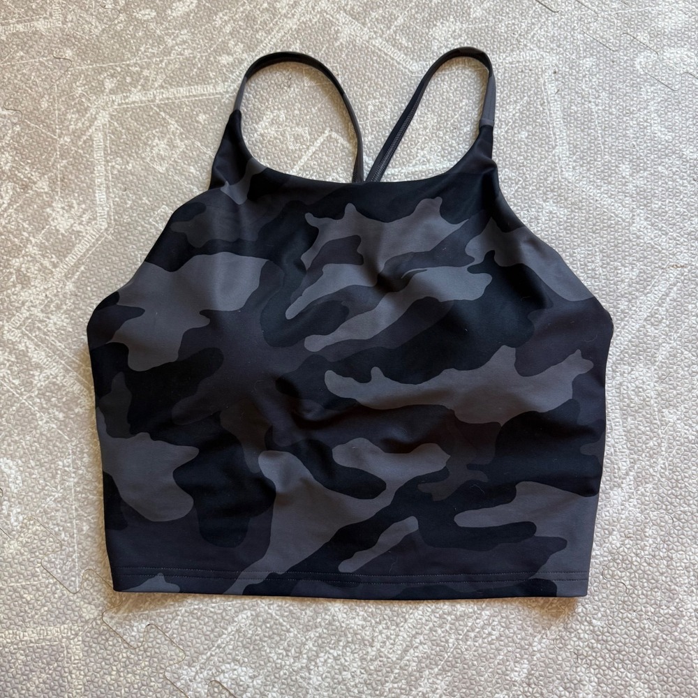 Old Navy Active Tank Top Women Large Black Gray Camo High Neck Go-Dry Cropped